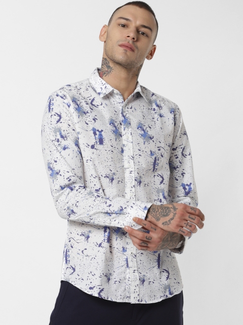 

Jack & Jones Men White & Blue Slim Fit Printed Casual Shirt