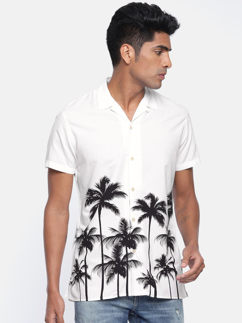 

Jack & Jones Men White & Black Slim Fit Printed Casual Shirt