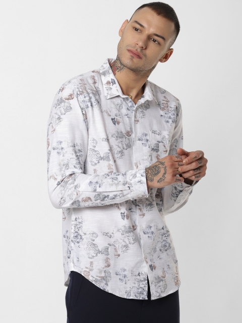 

Jack & Jones Men White & Blue Slim Fit Printed Casual Shirt