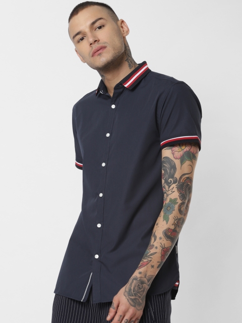 

Jack & Jones Men Navy Blue Slim Fit Solid Casual Shirt