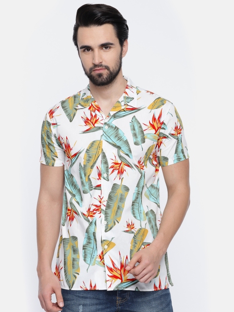 

Jack & Jones Men White & Green Slim Fit Printed Casual Shirt