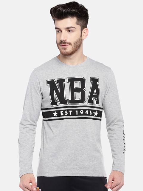 

NBA Men Grey Melange Printed Round Neck T-shirt