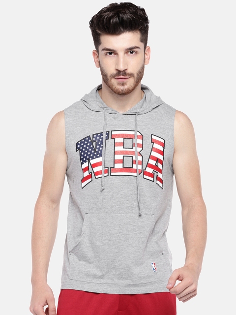 

NBA Men Grey Melange Printed Hood T-shirt