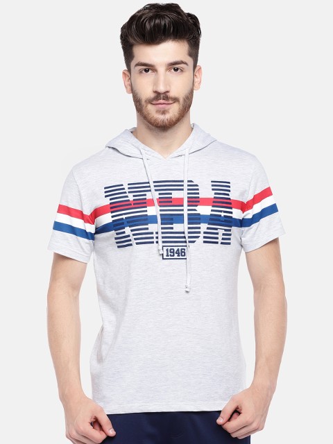 

NBA Men Grey Melange Solid Hood T-shirt