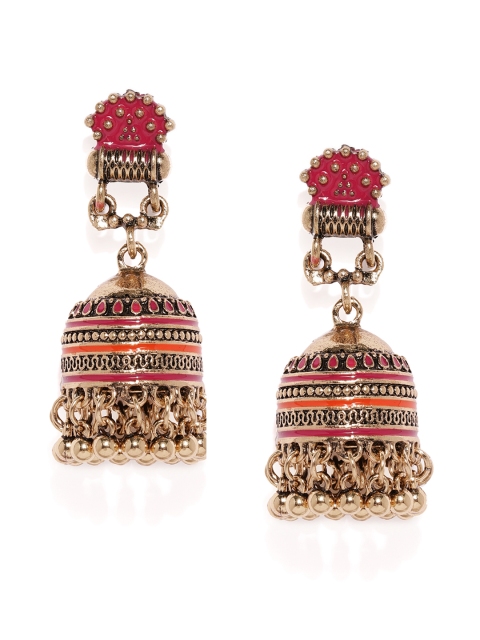 

justpeachy Pink & Gold-Toned Oxidised Dome Shaped Jhumkas