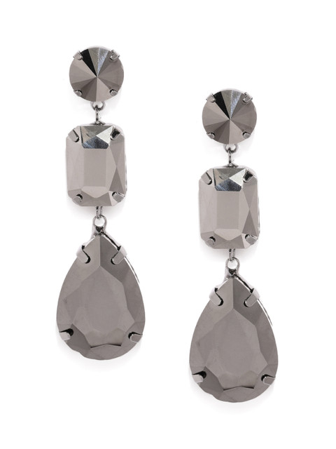 

justpeachy Gunmetal-Toned Teardrop Shaped Drop Earrings, Metallic