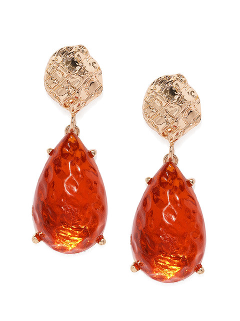 

justpeachy Orange & Gold-Toned Teardrop Shaped Drop Earrings
