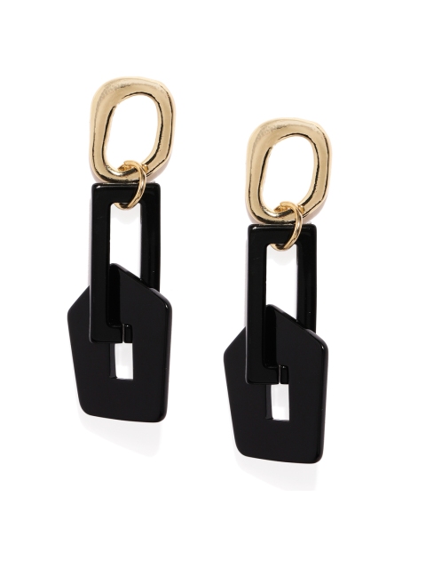 

justpeachy Black & Gold-Toned Geometric Drop Earrings