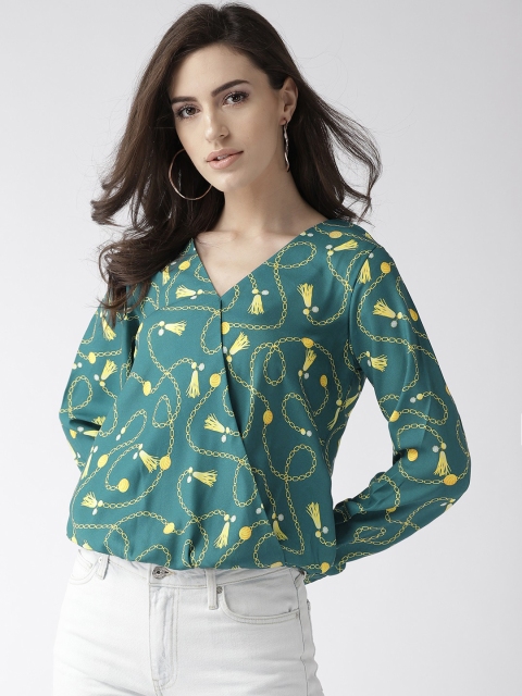 

20Dresses Women Green & Yellow Conversational Printed Wrap Top