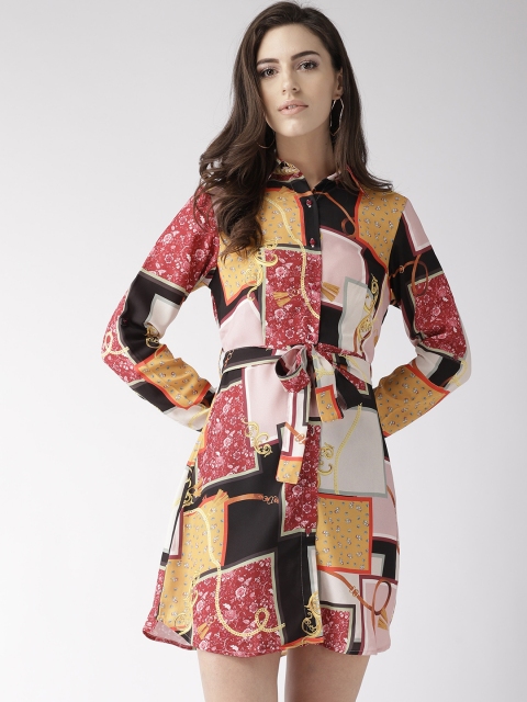 

20Dresses Women Mustard Yellow & Pink Floral Printed Shirt Dress