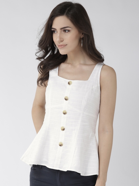 

20Dresses Women White Self-Striped A-Line Top