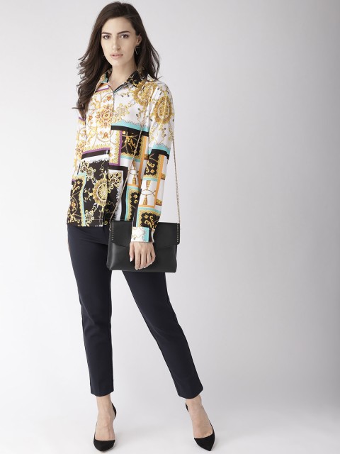 

20Dresses Women White & Yellow Regular Fit Printed Casual Shirt