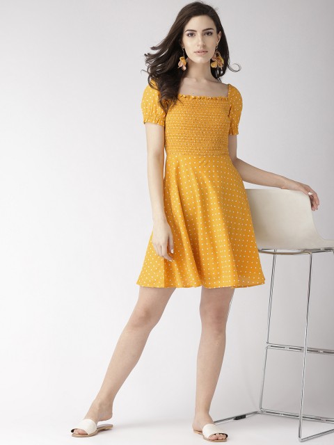 

20Dresses Women Yellow & White Polka Dot Print A-Line Dress