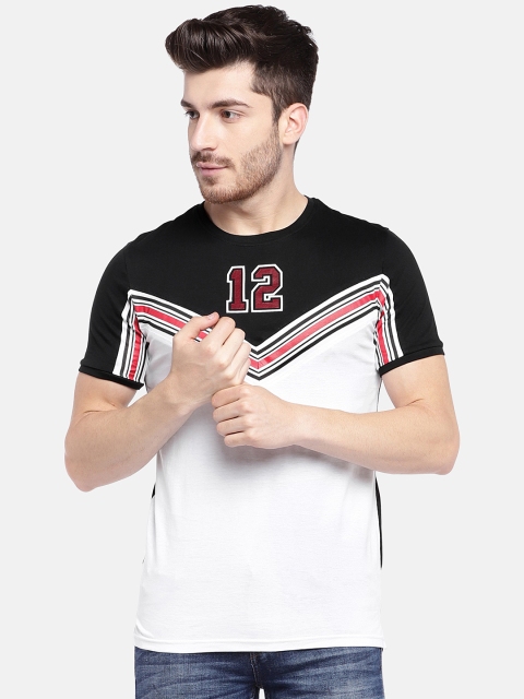 

YWC Men Black & White Colourblocked Round Neck T-shirt