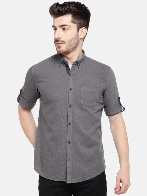 

YWC Men Grey Regular Fit Solid Casual Shirt