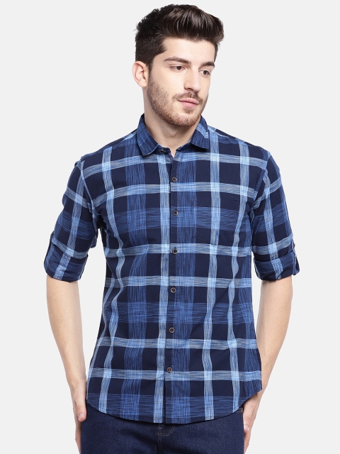 

YWC Men Blue Regular Fit Checked Casual Shirt