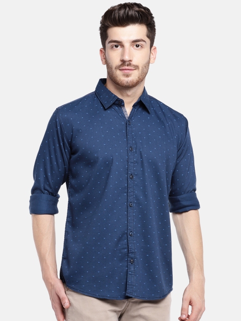 

YWC Men Navy Blue Regular Fit Printed Casual Shirt