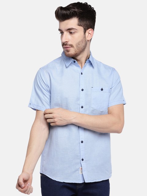 

YWC Men Blue Regular Fit Solid Casual Shirt