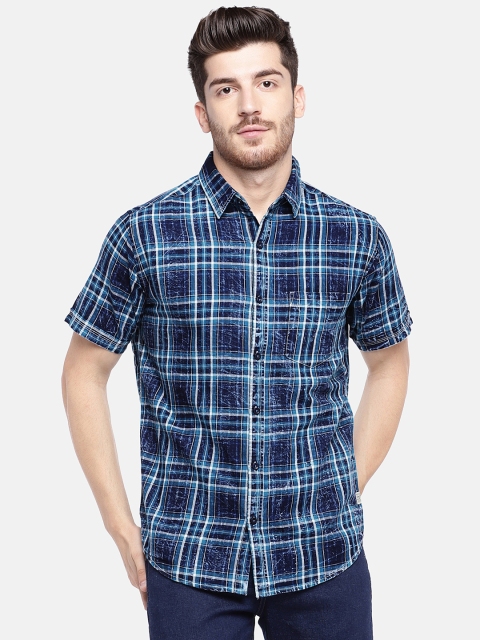 

YWC Men Blue Regular Fit Checked Casual Shirt