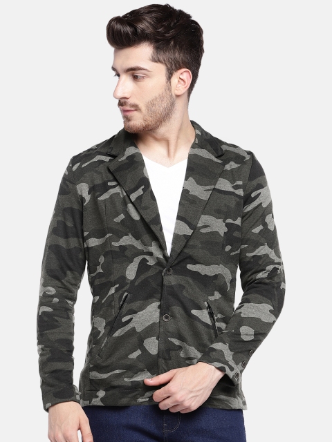 

YWC Men Green & Grey Printed Single-Breasted Casual Blazer