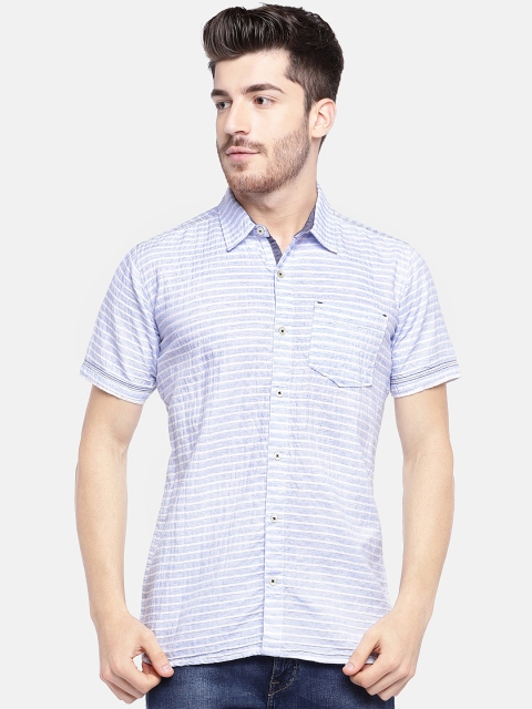 

YWC Men Blue Regular Fit Striped Casual Shirt