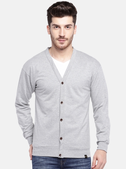 

YWC Men Grey Melange Solid Button Shrug