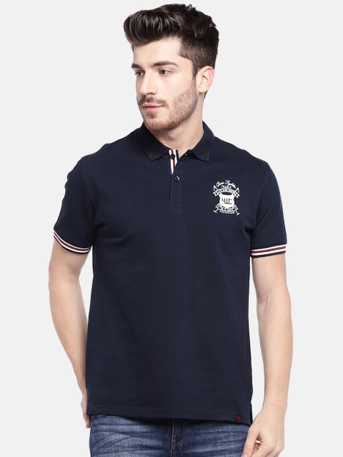 

YWC Men Navy Blue Solid Polo Collar T-shirt
