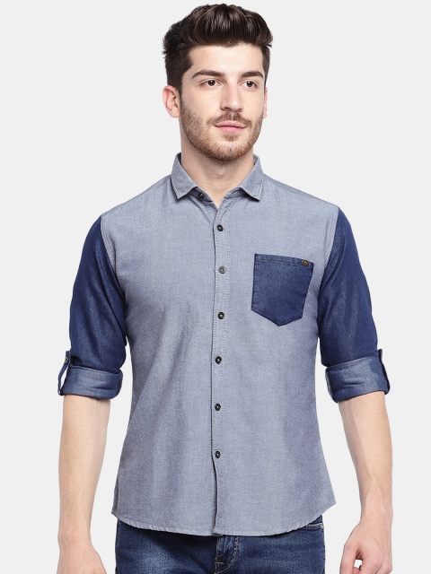 

YWC Men Blue Regular Fit Colourblocked Casual Shirt