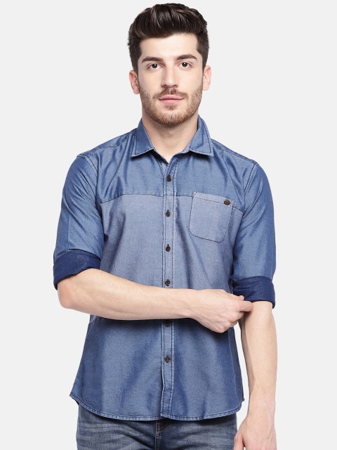 

YWC Men Blue Regular Fit Self Design Casual Shirt
