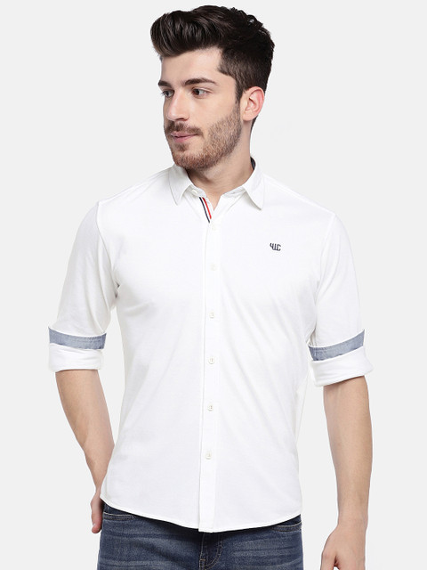 

YWC Men White Regular Fit Solid Casual Shirt