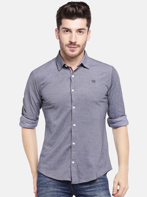 

YWC Men Navy Blue Regular Fit Solid Casual Shirt