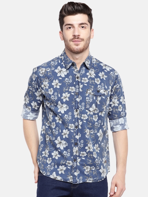 

YWC Men Blue Regular Fit Printed Casual Shirt