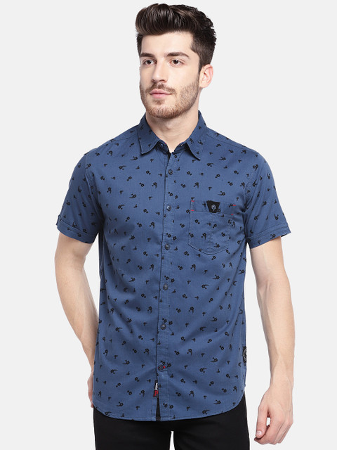 

YWC Men Blue Regular Fit Printed Casual Shirt