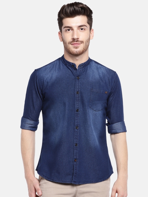

YWC Men Navy Blue Regular Fit Faded Casual Shirt