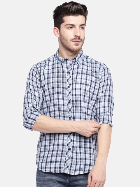 

YWC Men Blue Regular Fit Checked Casual Shirt