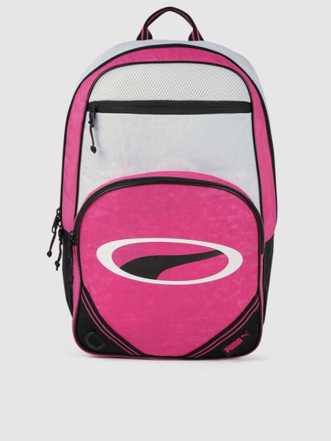 Unisex Pink & White Colourblocked Cell Backpack