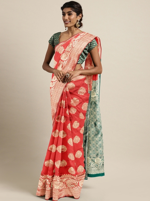 

Triveni Red & Gold-Coloured Silk Blend Woven Design Jacquard Work Saree