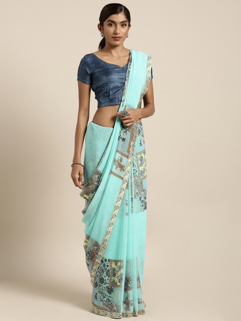 

Triveni Turquoise Blue Printed Poly Georgette Saree