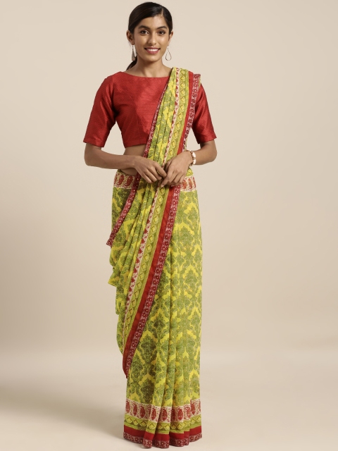 

Triveni Women Yellow & Green Poly Georgette Printed Saree