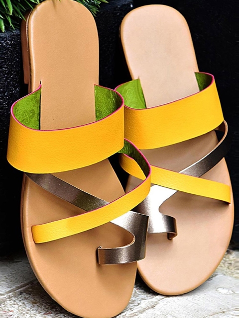 

Street Style Store Women Yellow & Rose Gold-Toned Colourblocked One Toe Flats