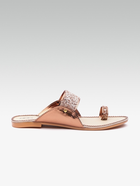 

Street Style Store Women Rose Gold-Toned Embellished One Toe Flats