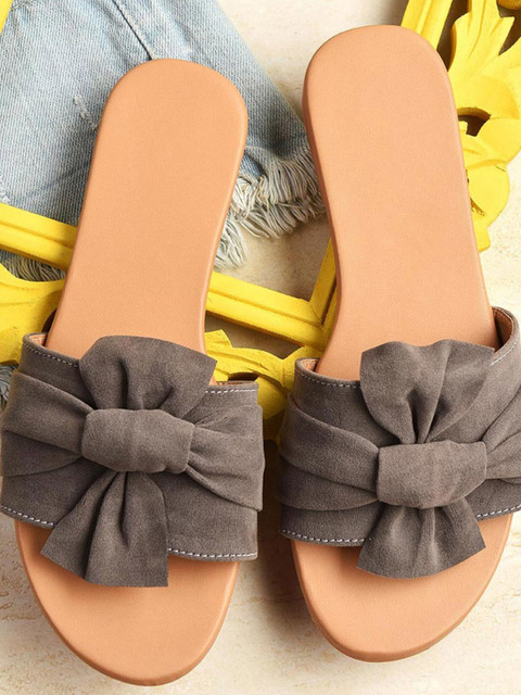 

Street Style Store Women Charcoal Grey Solid Bow Detail Open Toe Flats