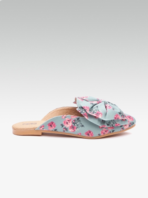 

Street Style Store Women Blue & Pink Printed Bow Detail Mules