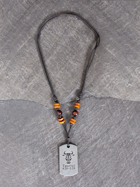 

UNKNOWN by Ayesha Men Silver-Toned & Black Taurus Sign Necklace