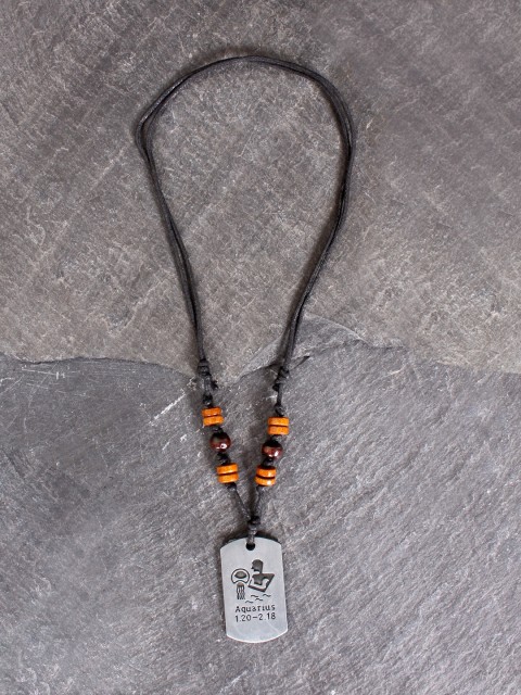 

UNKNOWN by Ayesha Men Silver-Toned & Black Aquarius Sign Necklace