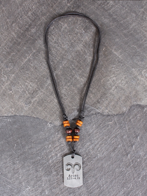 

UNKNOWN by Ayesha Men Silver-Toned & Black Aries Sign Necklace