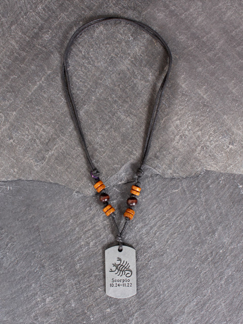 

UNKNOWN by Ayesha Men Silver-Toned & Black Scorpio Sign Necklace