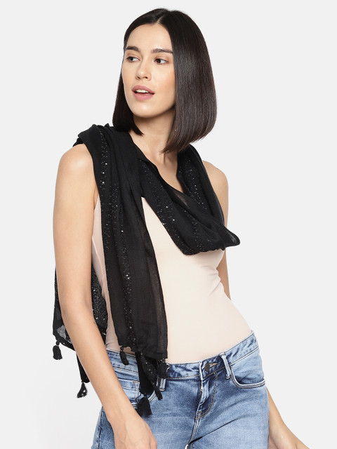 

Ayesha Women Black Embellished Scarf