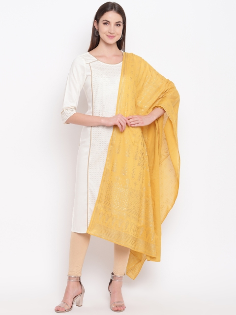 

AURELIA Mustard Yellow & Golden Printed Pure Cotton Dupatta