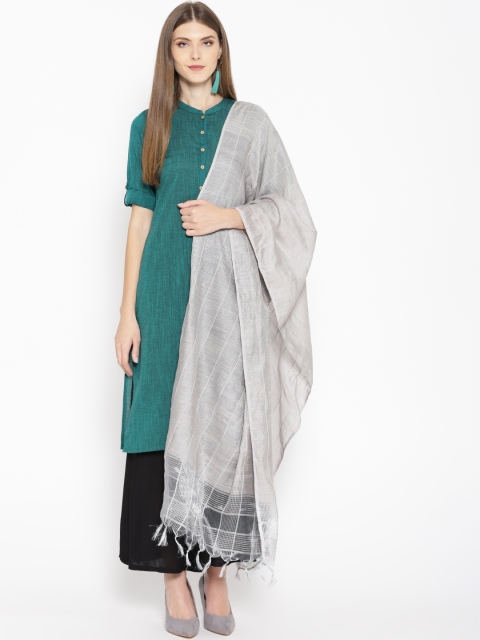 

AURELIA Silver Self-Checked Dupatta